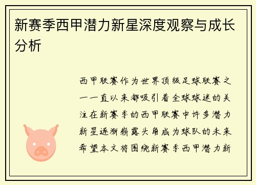 新赛季西甲潜力新星深度观察与成长分析